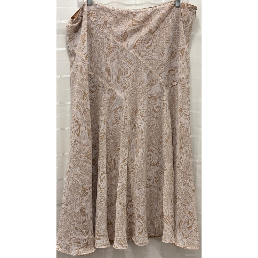 Emma James Tan Cream Floral Rose Print Midi Skirt Sz 16 Lined A-Line Flowy Boho